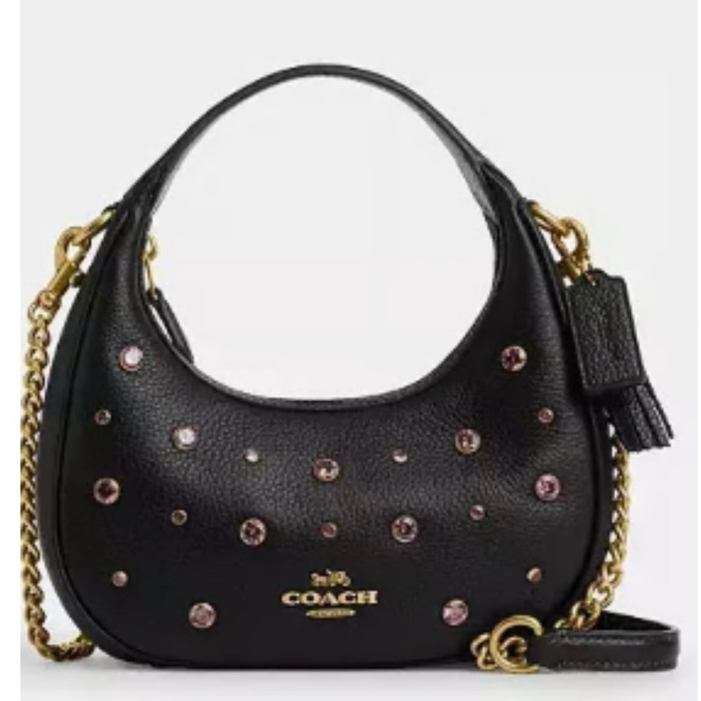 Rare & hard to find! Coach Carmen Mini Black Leather Bag with Pink Crystals